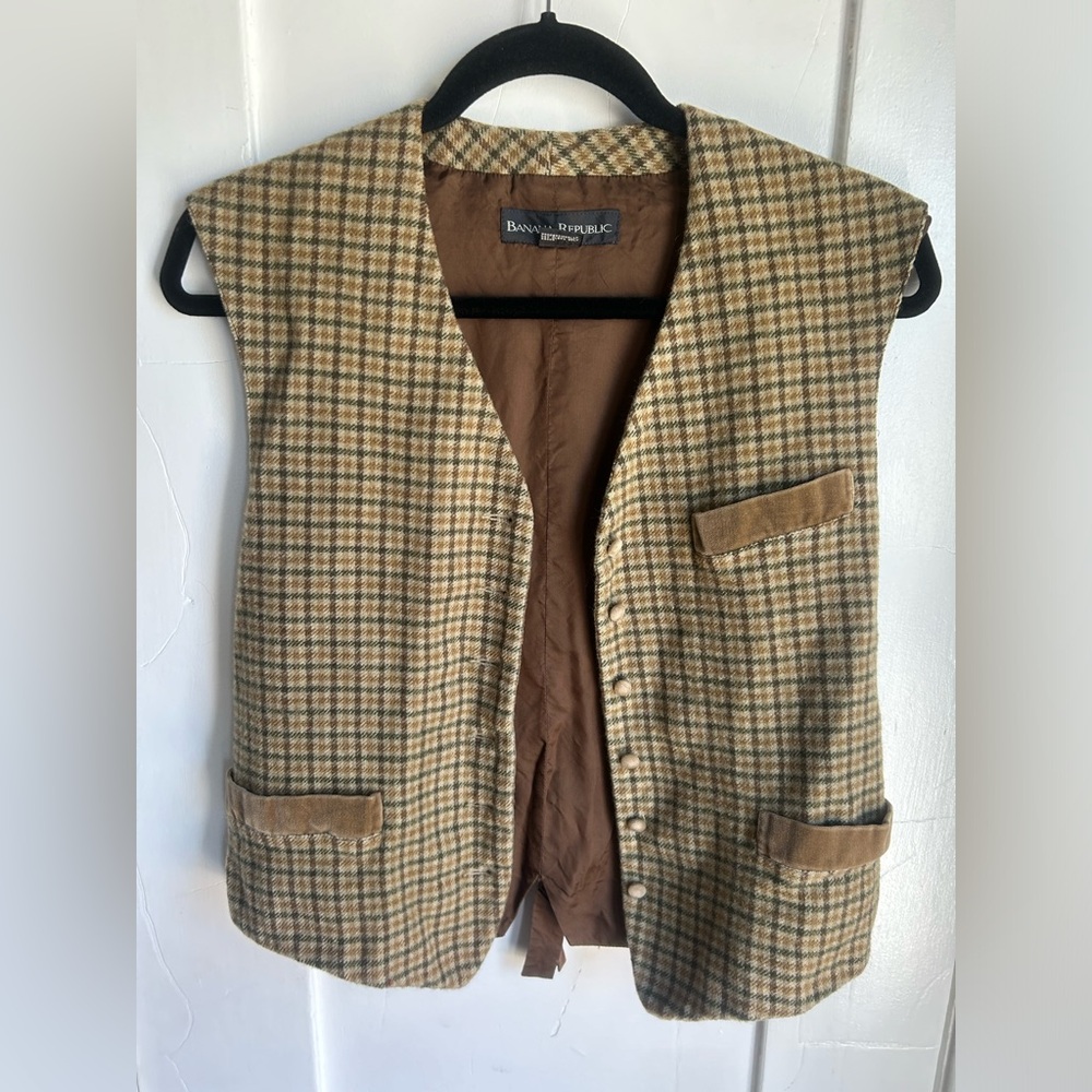 Vintage Banana Republic Brown & Tan Plaid Wool Vest (M)